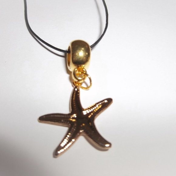 Gold Starfish Necklace Beach Theme Charm Pendant Medallion Cord Necklace A590 - Picture 5 of 10